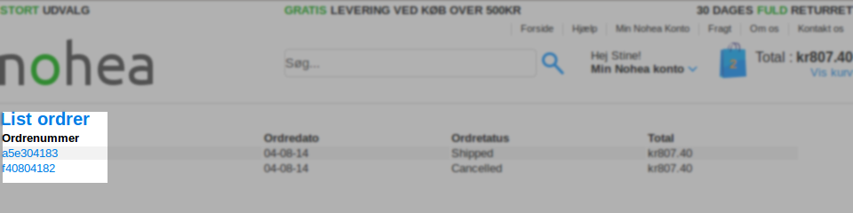 Vælg ordre